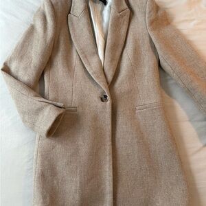 Zara Tan Blazer with Wide Lapels and Relaxed Fit